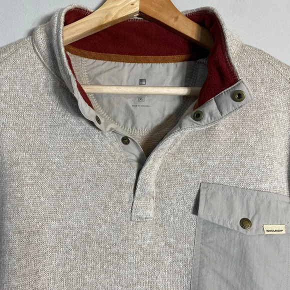NWOT Woolrich 1/4 Snap Fleece Pullover Sweater Men's XL Cream Long Sleeve Pocket - Picture 6 of 14